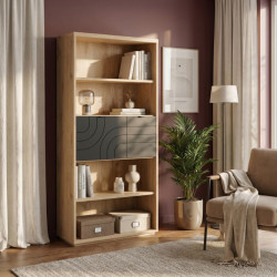 Regał z szafką 95 cm Auriquet do salonu | dąb dziki naturalny/czarny