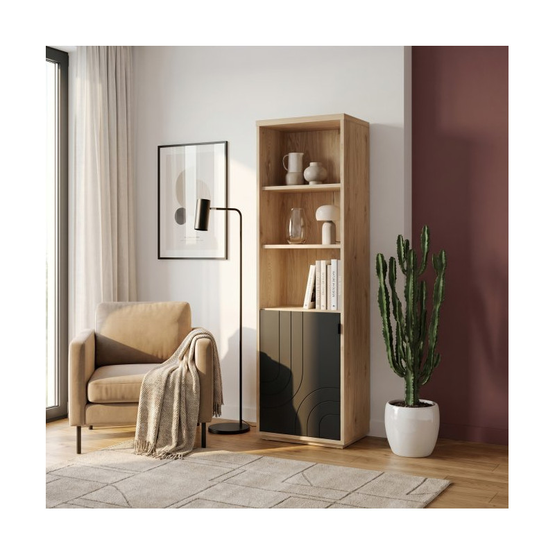 Regał z szafką 60 cm Auriquet do salonu | dąb dziki naturalny/czarny