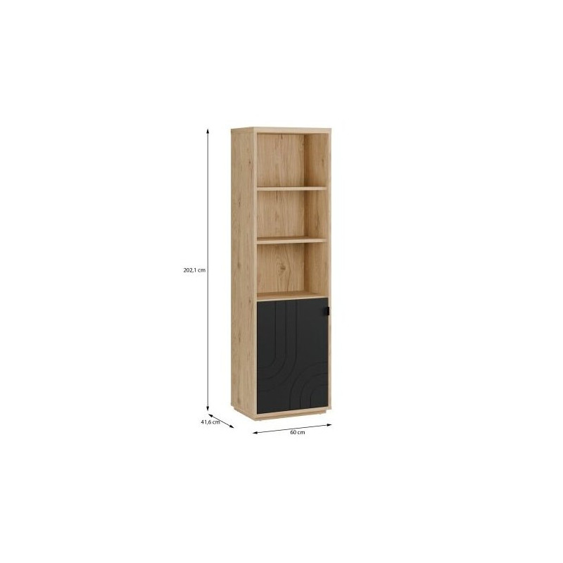 Regał z szafką 60 cm Auriquet do salonu | dąb dziki naturalny/czarny