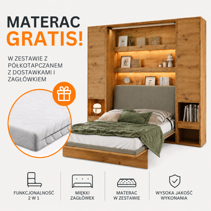P&oacute;łkotapczan BED CONCEPT BC-12 160X200 z dostawkami BC-07 i zagł&oacute;wkiem