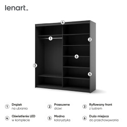 Szafa TZ-01 200 cm z lustrem i LED czarna | Domowanie.pl