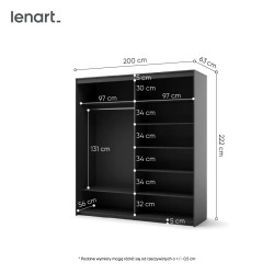 Szafa TZ-01 200 cm z lustrem i LED czarna | Domowanie.pl