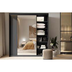 Szafa TZ-01 200 cm z lustrem i LED czarna | Domowanie.pl