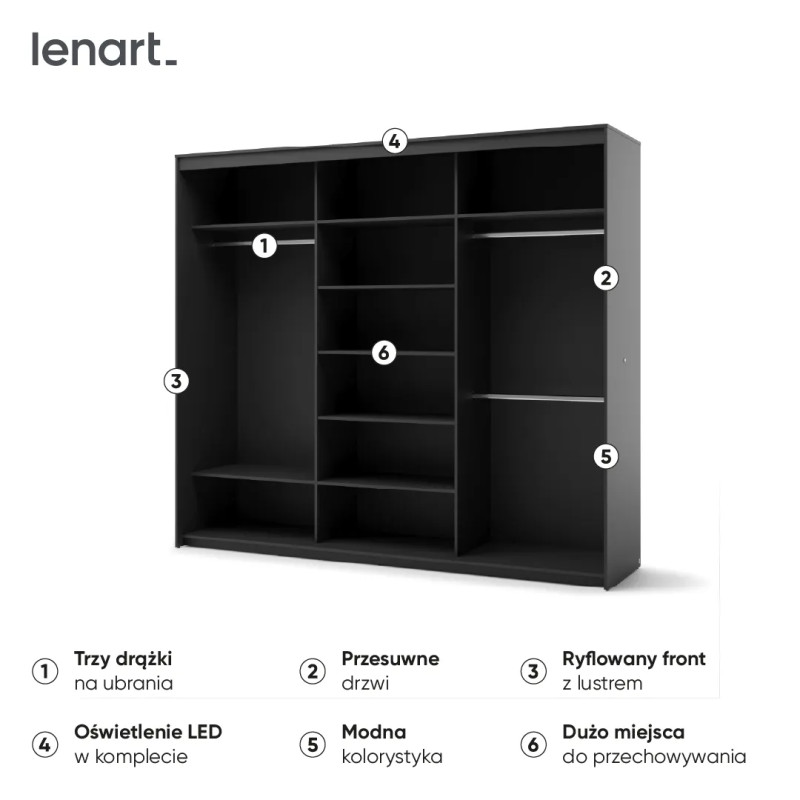 Szafa trzydrzwiowa przesuwna Trend TZ-02 Lenart Meble czarny