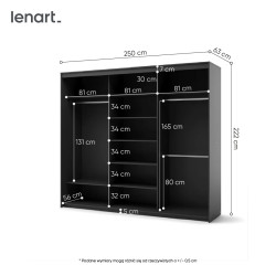 Szafa TZ-02 250 cm z lustrem i LED czarna | Domowanie.pl