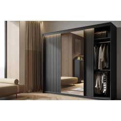 Szafa TZ-02 250 cm z lustrem i LED czarna | Domowanie.pl