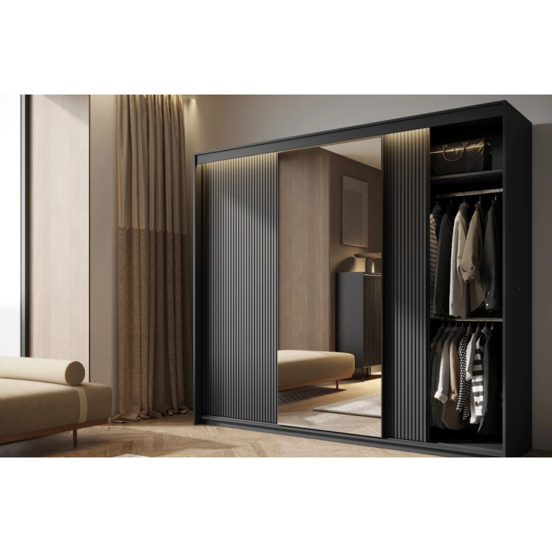 Szafa TZ-02 250 cm z lustrem i LED czarna | Domowanie.pl