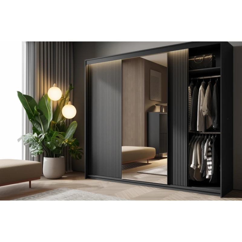 Szafa TZ-02 250 cm z lustrem i LED czarna | Domowanie.pl