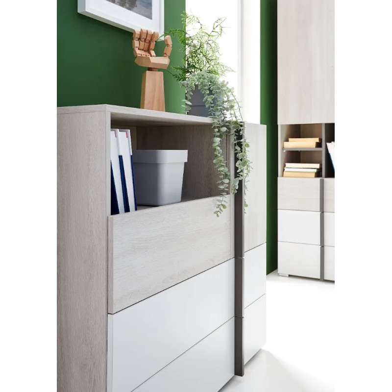 Komoda Remo RM8 Dąb Wilton / Biały Lux / Antracyt Meblar