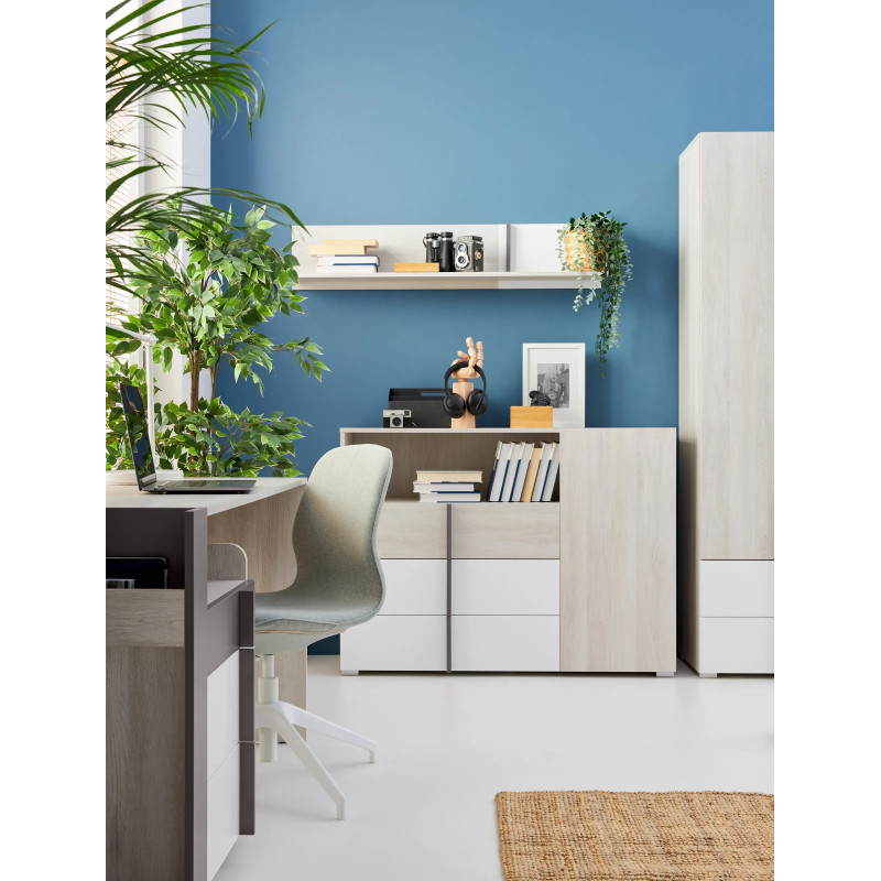 Komoda Remo RM9 Dąb Wilton / Biały Lux / Antracyt Meblar