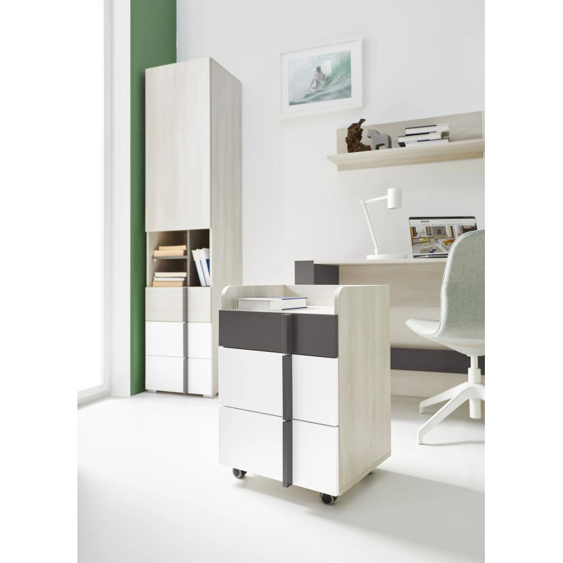 Szafka na kółkach Remo RM11 Dąb Wilton / Biały Lux / Antracyt Meblar