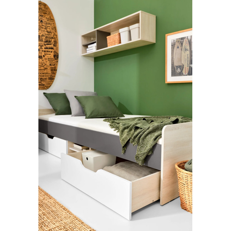 Łóżko 120 Remo RM16 Dąb Wilton / Biały Lux / Antracyt Meblar