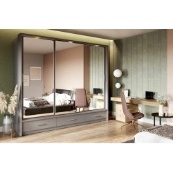 Szafa przesuwna 250 cm z lustrem i oświetleniem Arti AR-01-3L Szara Lenart