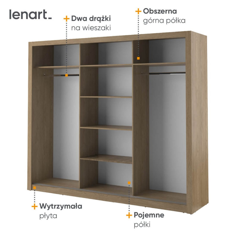 Szafa przesuwna z lustrem Arti AR-02 Dąb Shetland Lenart