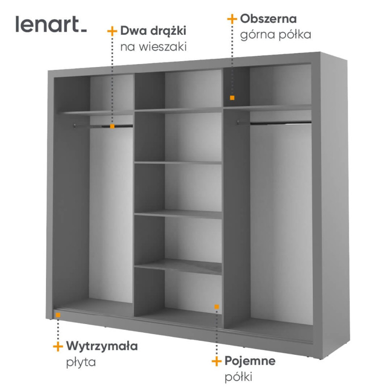 Szafa przesuwna z lustrem Arti AR-02 Szary Lenart