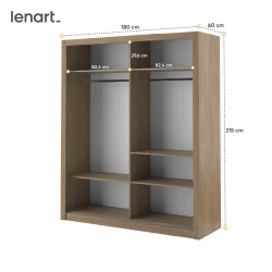 Szafa przesuwna 180 cm 2D z lustrem Arti AR-03 Dąb Shetland Lenart