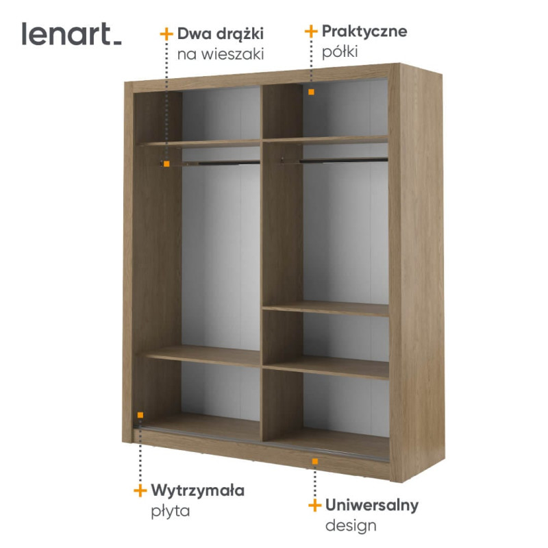 Szafa przesuwna 180 cm 2D z lustrem Arti AR-03 Dąb Shetland Lenart