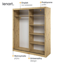 Szafa przesuwna 180 cm 2D z lustrem Arti AR-03 Dąb Artisan Lenart