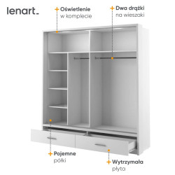 Biała szafa AR-05 z lustrem i LED | Domowanie.pl