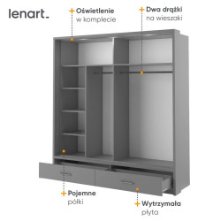 Szafa przesuwna 2D2S z lustrem i oświetleniem Arti AR-05 Szary Lenart