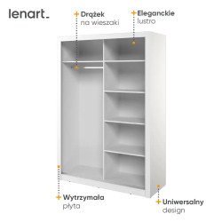 Szafa 2D 150 cm z lustrami Arti AR-18 Biały Lenart