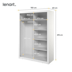 Szafa 2D 150 cm z lustrami Arti AR-18 Biały Lenart