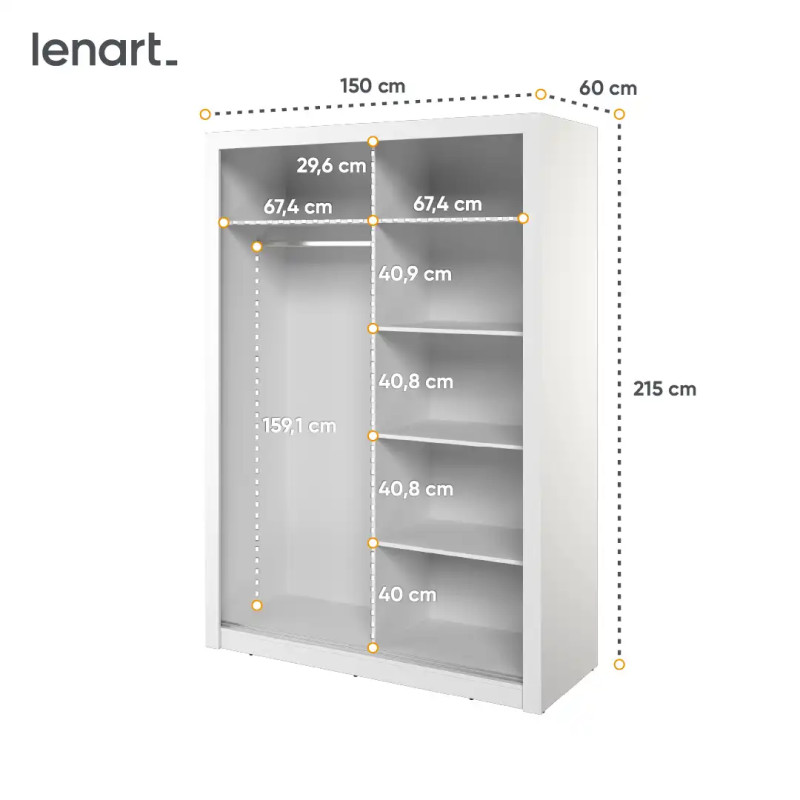 Szafa 2D 150 cm z lustrami Arti AR-18 Biały Lenart