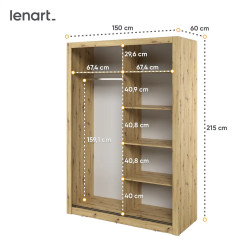 Szafa 2D 150 cm z lustrami Arti AR-18 Dąb Artisan Lenart