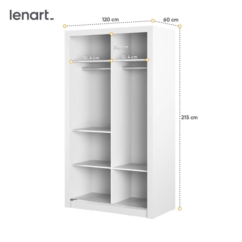 Szafa 2D 120 cm z lustrami Arti AR-19 Biały Lenart
