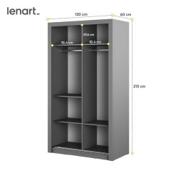 Szafa 2D 120 cm z lustrami Arti AR-19 Szary Lenart