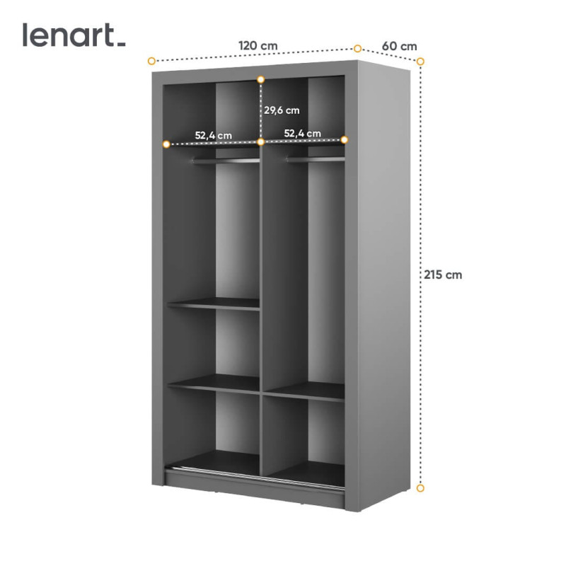 Szafa 2D 120 cm z lustrami Arti AR-19 Szary Lenart