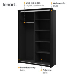 Szafa 2D z lustrem Arti AR-21 Dąb artisan/Czarny Lenart