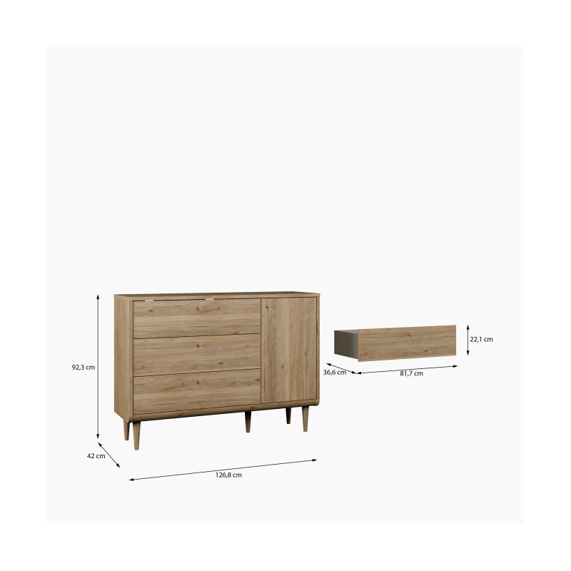 Komoda z szufladami 130 cm Monverre | dąb mauvella