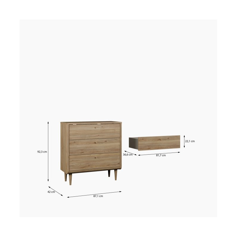 Mała komoda z szufladami 90 cm Monverre | dąb mauvella