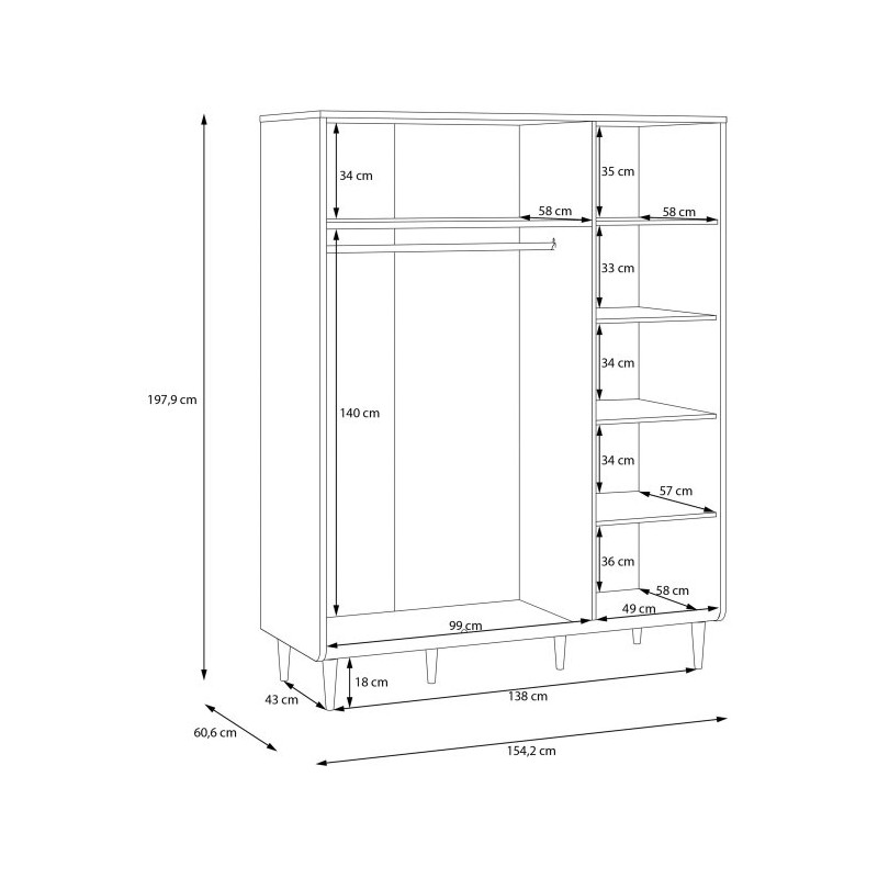 Szafa z lustrem 150 cm Monverre JPNS831 – funkcjonalna garderoba