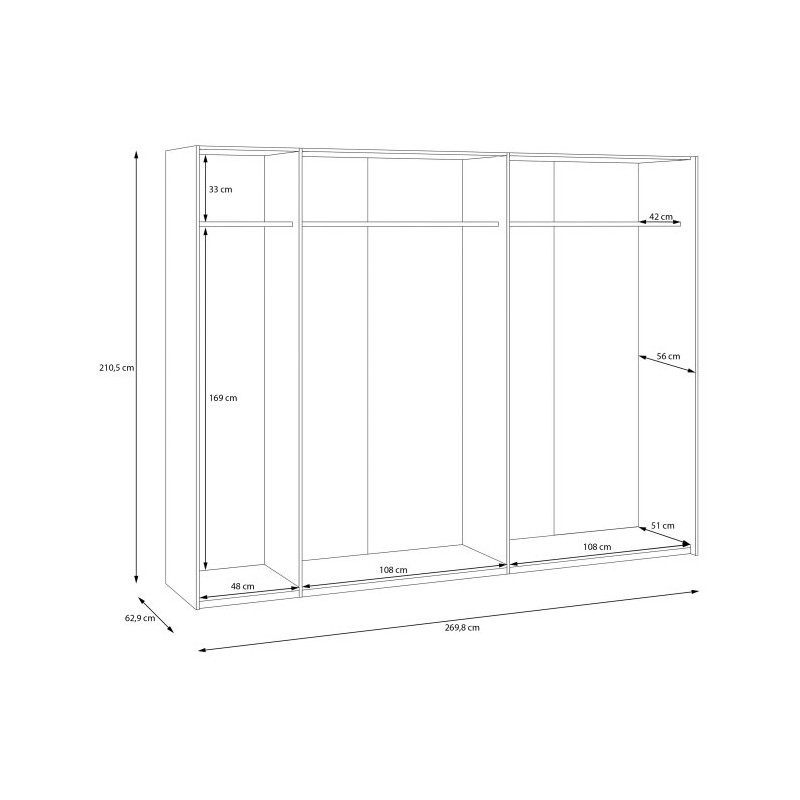 Szafa przesuwna 270 cm Monverre JPNS12311 dąb mauvella