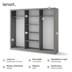 Szafa przesuwna 3D z lustrem Idea ID-01 Szary Lenart