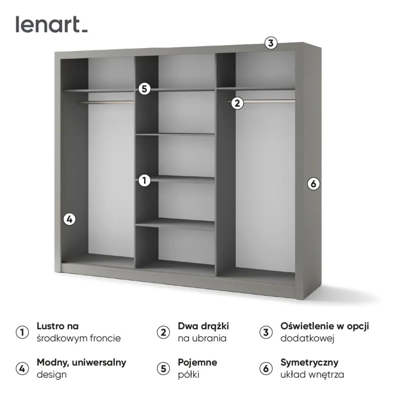 Szafa przesuwna 3D z lustrem Idea ID-01 Szary Lenart