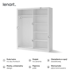 Biała szafa 180 cm z lustrami IDEA ID-02 – kup teraz