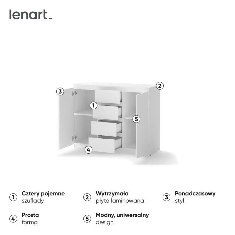 Komoda biała IDEA ID-04 2D4S 109 cm Lenart | Domowanie.pl