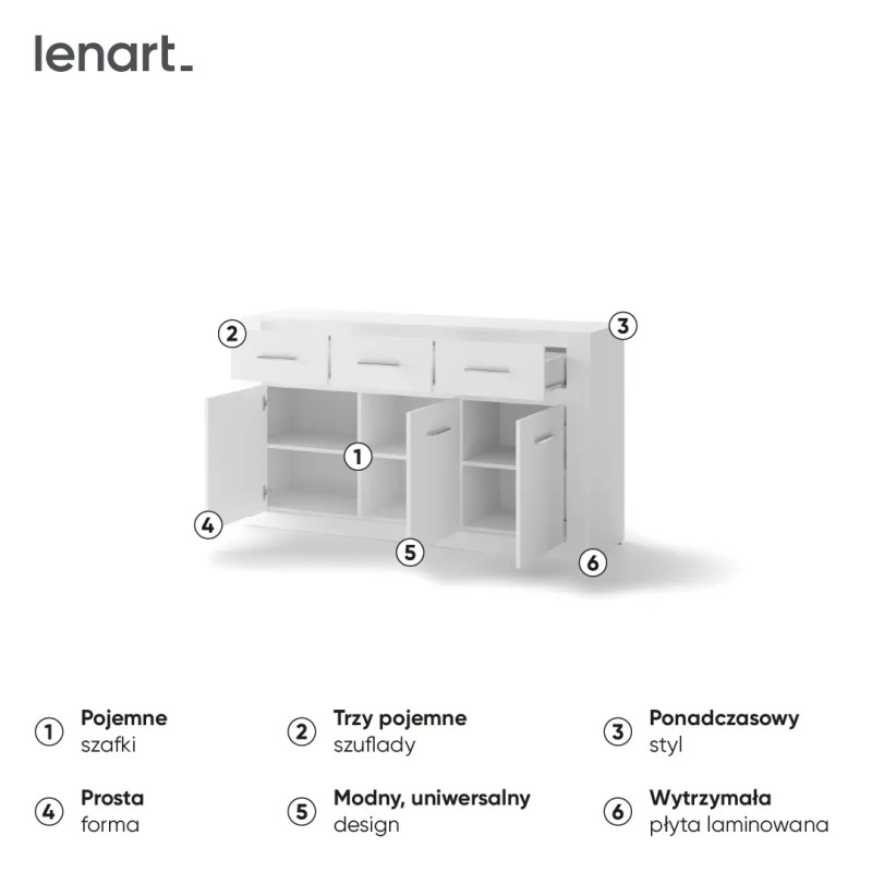Biała komoda 160 cm z szufladami IDEA ID-09 – kup teraz