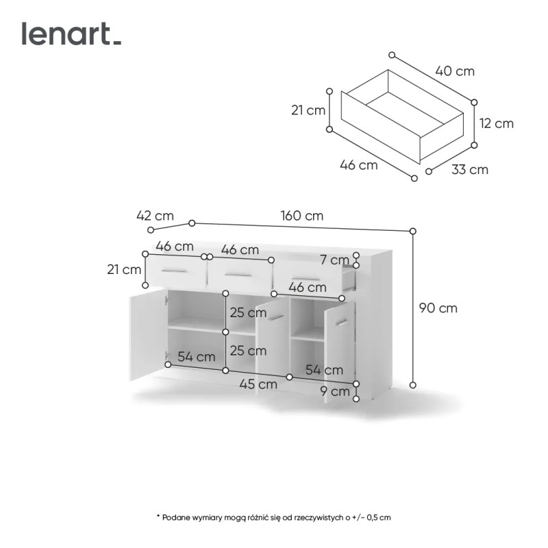 Biała komoda 160 cm z szufladami IDEA ID-09 – kup teraz