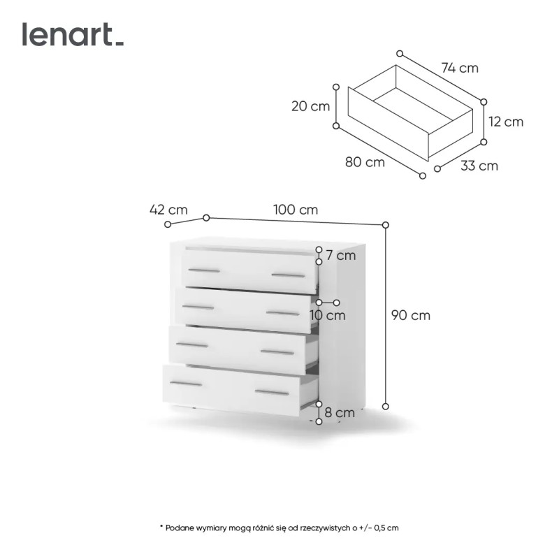 Biała komoda 100 cm z 4 szufladami IDEA ID-10 – kup teraz