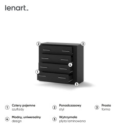 Czarna komoda 100 cm z 4 szufladami IDEA ID-10 – kup teraz