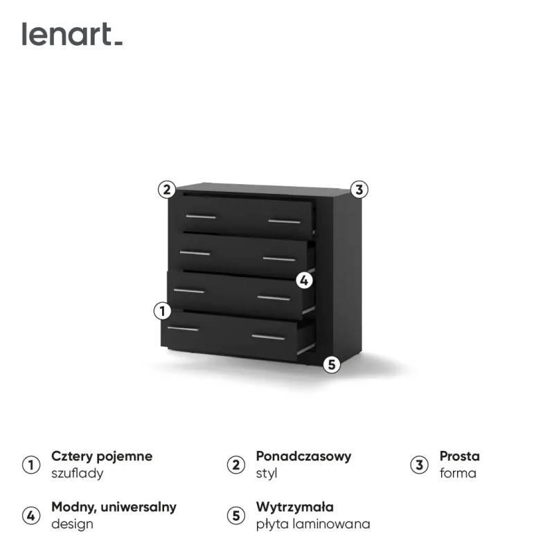 Czarna komoda 100 cm z 4 szufladami IDEA ID-10 – kup teraz