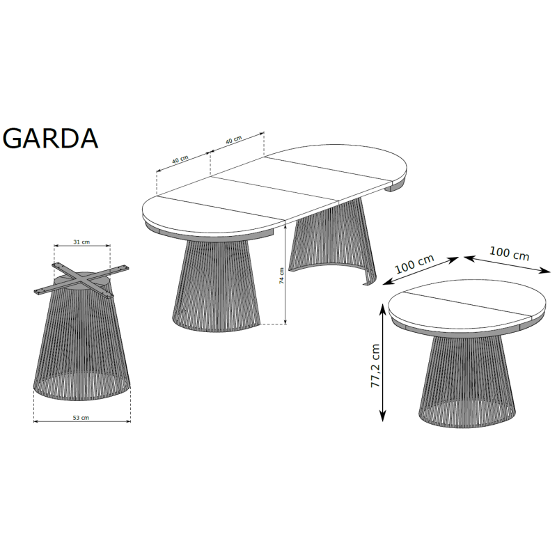 Biały stół Garda Biel Alpejska 100–180 cm | Domowanie