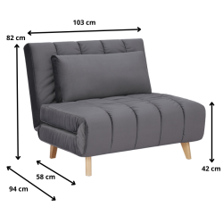 ROZKŁADANY FOTEL BILLY VELVET SZARY TAP.139/BUK