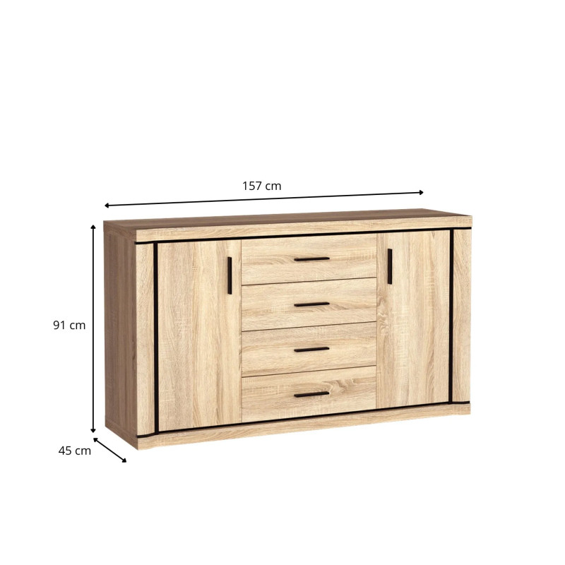 Komoda z szufladami Dallas 157cm dąb sonoma - domowanie.pl