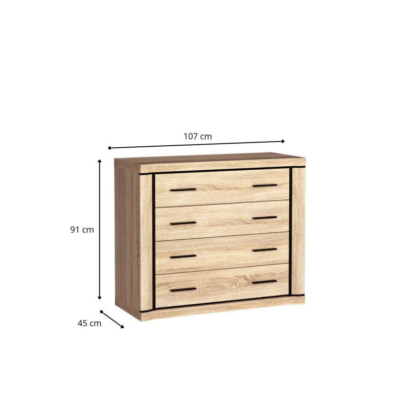 Komoda do pokoju Dallas 107cm dąb sonoma - domowanie.pl