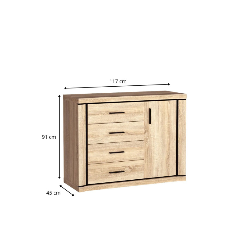 Komoda Dallas 117cm D3 dąb sonoma - domowanie.pl